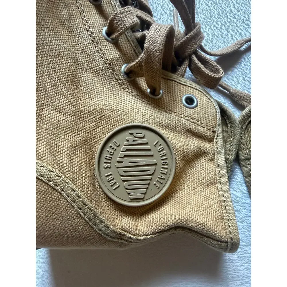 Palladium Men's Woodlin Tan Khaki Pampa Hi Canvas Military-Inspired Boots Size 8